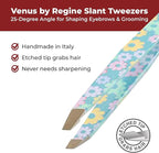 Venus by Regine Slant Tweezers - Handmade Precision Tool for Women & Men, 25-Degree Angle for Shaping Eyebrows & Grooming Facial Contours, Suitable for Eyebrow & Facial Hair Removal (Small Flowers)