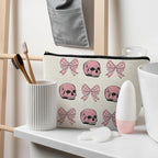 Goth Gothic Makeup Bag With Pink Bow - Skull Cosmetic Bag for Women, Girly, Cute Gothic Accessory for Skull Lovers