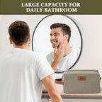 Janhavi Waterproof Travel Bag, Canvas Toiletry Bag for Men, Gifts for Dad, Engraved Initials & Wheat Ear, Groomsmen Gifts, Mens Toiletry Travel Bag, Men's Accessories Organizer (Olive Green H)