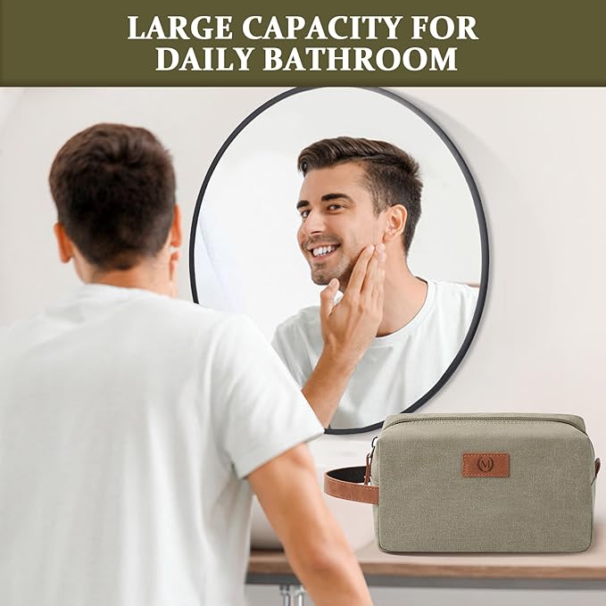 Janhavi Waterproof Personalized Toiletry Bag for Men,Engraved Initials & Wheat Ear, Make Up Bag for Traveling, Men's Accessories Organizer, Groomsmen Gifts for Him, Travel Essentials(Olive Green K)