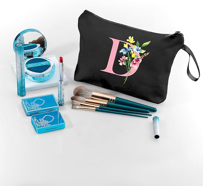 SEAMOON Women Birthday Unique Initial Funny Gifts for Teenage Girl Sister Friends Bridesmaid Personalized Travel Make up Cosmetic Bag with Mirror Valentines Mothers Day Christmas Graduation D