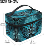 Makeup Bags, Gothic Blue Skull Moth Butterfly Makeup Organizer Bags Toiletry Bag Box Travel Cosmetic Bag Make Up Train Case for Women Teen Girl Ladies