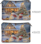 COEQINE Small Make Up Bags for Purses Cute Snowman Christmas Treee Cute Cosmetic Bag for Women Leather Aesthetic Toiletry Bag Waterproof Travel Make Up Organizer Bag