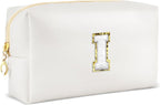 Gifts for Girls Initial Makeup Bag Personalized Cosmetic Bag with Zipper Cute Travel Toiletry Bags Waterproof PU Preppy Makeup Pouch Birthday Gift for Teen Girls Women(White I)