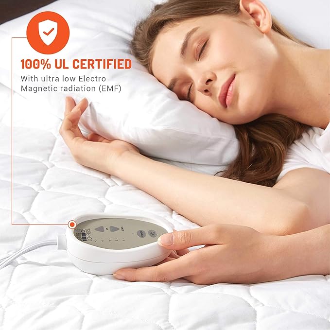Degrees of Comfort Heated Mattress Pad Full Size | Zone Heating Electric Bed Warmer W/Auto Shut Off | Fit Up to 15 Inch | 12.5ft Long Cord - 54x75 Inch, White