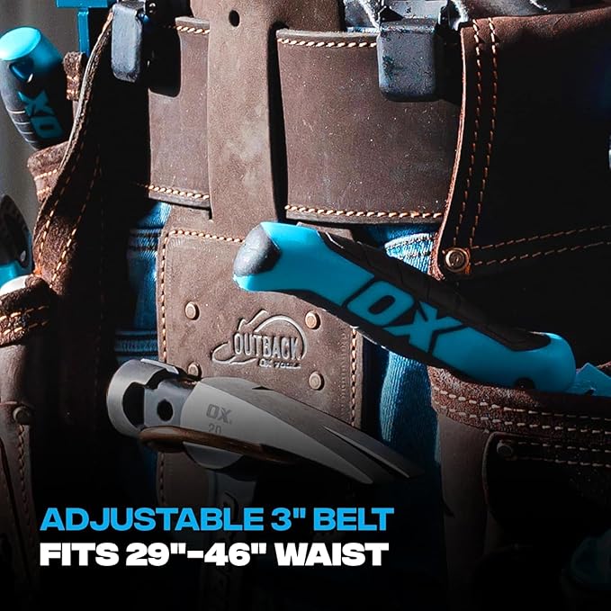 Ox Tools Pro Carpenter Tool Belt - 22-Pocket Leather Tool Belt Pouches - (XL) Belt made of Oil-Tanned Leather with Double-Stitching and Steel Rivets - OX-P263607