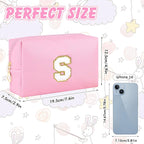 Patch Makeup Bag Travel Small Cosmetic Bag Pink PU Makeup Pouch Zippered Personalized Preppy Initial Skin Care Stuff Bag for Women Birthday Gift Teen Girl Gifts Trendy Stuff(S)