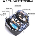 BOYATU Travel Makeup Bag for Women: Cosmetic Organizer Bag with Compartments - Leather Make up Bags Set of 3 (G-4-Black)