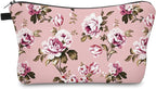 Cute Travel Makeup Bag Cosmetic Bag Small Pouch Gift for Women (Flowers Blush Pink)