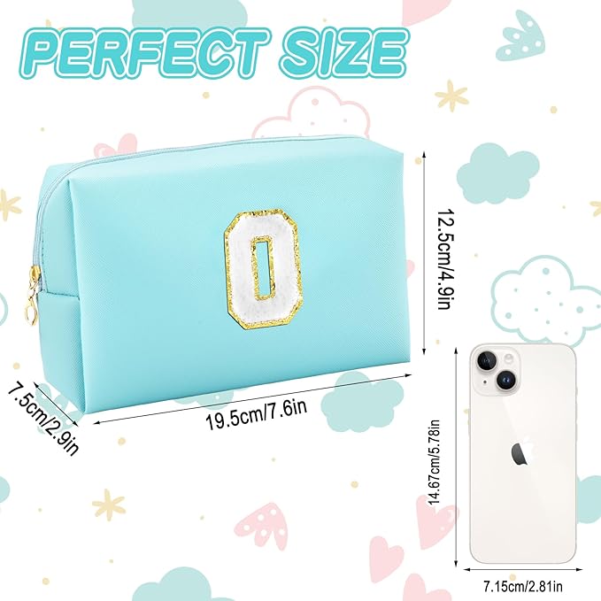 Gifts for Girls Initial Makeup Bag Personalized Cosmetic Bag with Zipper Cute Travel Toiletry Bag Waterproof PU Preppy Makeup Pouch Birthday Gift for Teen Girls Women(Blue O)