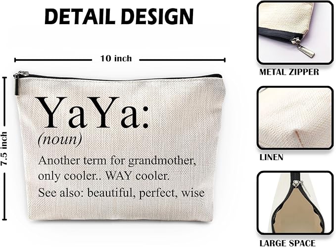 Sufamb Yaya Makeup Bag - Grandma's Birthday & Mother's Day Gift - Small Cosmetic Pouch for Purse