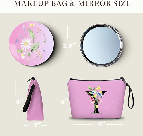 Appreciation Initial Monogram Gifts for Sisters from Sister Employees Team Bride Womens Unique Mom Personalized Makeup Cosmetic Bag with Mirror Mothers Day Christmas Graduation Y