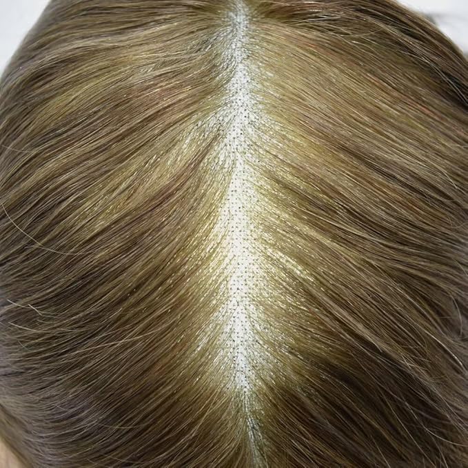 FACE MIRACLE Toupee for Men Lace Center Mens Toupee Hairpiece for Man Human Hair Replacement System Lace Center with Poly around Hair Units Mens Wig Hair Prosthesis 6"X8" 7ASH Light Ash Brown