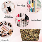 Womens Leather Makeup Bag Cosmetic Bag Travel Toiletry Bags Make Up Bags for Women Adult (Leopard Pattern 2)