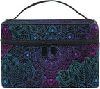Makeup Train Case Art Arabesque Mandala Boho Ethnic Bohemian Korean Carrying Portable Zip Travel Cosmetic Brush Bag Organizer Large for Girls Women