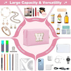 Small Personalized Initial A-Z Patch Makeup Bag,Pink Cute PU Leather Glitter Letter Cosmetic Bag for Teen Girls,Travel Toiletry Bag with Zipper,Preppy Monogrammed Birthday Gift for Daughter Niece W