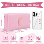 Personalized Initial A-Z Preppy Patch Makeup Bag,Small PU Leather Chenille Letter Cosmetic Bag with Zipper for Teen Girls,Pink Cute Travel Toiletry Bag,Birthday Monogrammed Gift for Daughter,Letter I