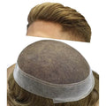 FACE MIRACLE Toupee for Men French Lace Hairpiece Human Hair Replacement System Skin PU Mens Toupee Hair Wigs for Man V-Looped Front Hair Prosthesis 6"X9" 7ASH Light Ash Brown
