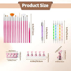 Nail Art Tools Set, 15 Nail Art Brushes 6 Nail Dotting Tool 3 Nail Stickers 2nail buffer 2 toe separator with Nail Stand Holder for Nail Tech & Beginners Nail Art Supplies Kit (Pink)