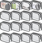 16 Pieces Clear Cosmetic Bags PVC Clear Makeup Bags TSA Approved Toiletry Bag with Zipper Waterproof Vinyl Plastic Organizer Storage Transparent Pouch for Women and Men (Black, Small)