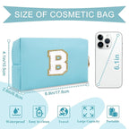 Small Personalized Initial A-Z Preppy Patch Makeup Bag,PU Chenille Letter Travel Cosmetic Pouch with Zipper,Blue Cute Toiletry Bag,Gift Ideal for Teen Girls Women Teacher Bridesmaid,Letter B