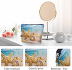 Starfish Seashell Makeup Bag - Turquoise Ocean Cosmetic Bag with Zipper for Beach, Gym, Bathroom