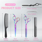 JASON Professional 10-Piece Haircut Scissors Kit - Texturizing Scissors with 30 Teeth, Straight Shears for Barber, Hairdresser, Men, Women, Stylist (6.7", Rainbow)