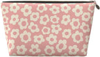 Vintage Pink Flower Small Makeup Bag for Women - Leather Travel Cosmetic Bag Make Up Pouch Mini Travel Zipper Pouch - Makeup Organizer Bag