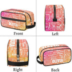 Custom Name Makeup Bag Travel Bag, Toiletry Bag Travel Large Capacity Cosmetic Container Organizer for Shampoo Shiny Glitter Starry Red Orange