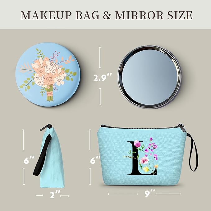 Birthday Friendship Bridesmaid Team Gifts for Employees Women Mom Aunt Daughter Teenage Girl Personalized Make up Cosmetic Bag Travel with Mirror Mothers Day Christmas Graduation L