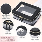 Pinkmik Clear Makeup Bag with Brush Case Travel Toiletry Bag Waterproof Cosmetic Organizer Car Essentials for Women (Black, M+SLIM-1)