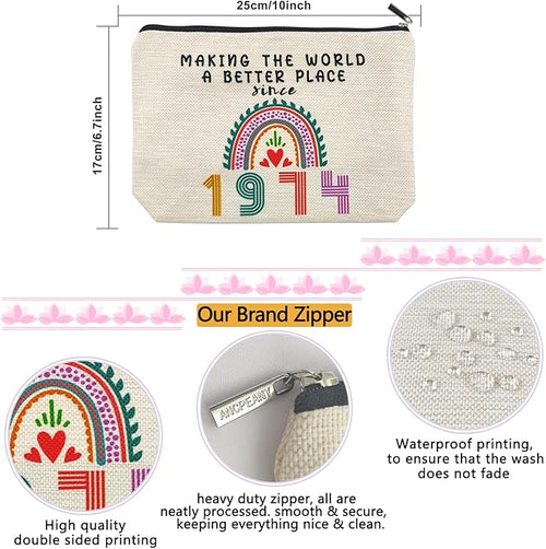 51st Birthday Gifts for Her, Funny 1974 51st Birthday Decorations Makeup Bag, Anniversary 51 Old Year Gift Ideas for Women, Wife, Sister, Mom, Aunt, Cool Cosmetic Travel Bag for Mothers Day, Christmas