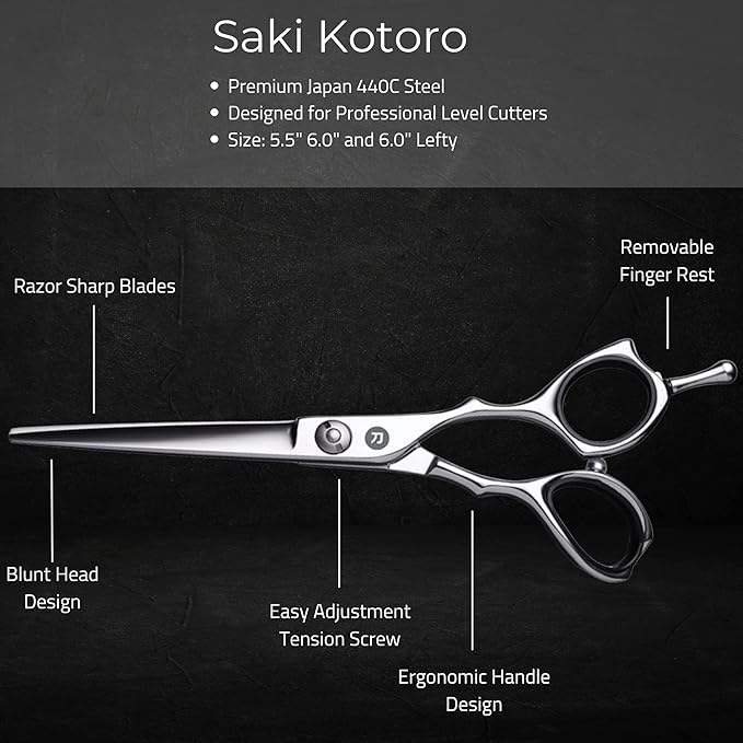 Saki Kotaro 6 Inch Set of Hair Cutting Shears - For Professional Hairdressers and Barbers - Hair Scissors and Thinning Shears for Hair Cut - Made from Japanese 440C Steel