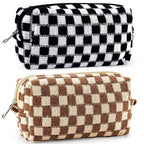 ZLFSRQ 2Pcs Checkered Pencil Case Cute Pencil Pouch for Teens Checkered Makeup Bag Medium Travel Cosmetic Bag Preppy Makeup Pouch for Purse Aesthetic Zipper Toiletry Bags Organizer(Black/Brown)