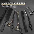 JASON Professional 10-Piece Haircut Scissors Set - 6.5" Thinning/Texturizing Scissors, Straight Shears for Men, Women & Home Salon (30 Teeth, Black & Gold)