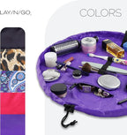 Lay-n-Go Cosmo Layflat Drawstring Cosmetic & Makeup Bag Organizer w/Zipper Pocket, Brush Loops & More, Cinch to Close, Lay Flat to Use, Durable, Machine Wash, Travel Toiletry Bag (22", Purple)