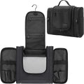 Hanging Toiletry Bag for Men and Women, Travel Makeup with Metal Swivel Hook, Large Organizer for Full Sized Cosmetics and Toiletries, Water-Resistant Nylon, Black
