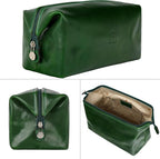 Time Resistance Leather Toiletry Bag Cosmetic Case Italian Classy Dopp Kit