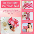 ZLFSRQ 6Pcs Checkered Pencil Case Cute Pencil Pouch for Teens Checkered Makeup Bag Pink Medium Travel Cosmetic Bag Makeup Pouch for Purse Aesthetic Trendy Zipper Toiletry Bags Organizer