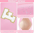 Initial Makeup Bag Personalized Preppy Travel Small Cosmetic Bag Cute PU Pink Chenille Letter Makeup Pouch for Purse Waterproof Zippered Toiletry Organizer for Women Girls Kids Friends (F)