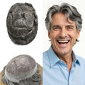 FACE MIRACLE Hair System for Men French Lace Mens Toupee Human Hair Replacement System Lace with PU Toupee for Men Male Hair Piece Wigs 6"X8" #1B60 Off Black with 60% Gray