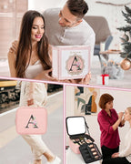 Relavel Initial Makeup Bag with LED Mirror for Women Girls, Personalized Travel Cosmetic Organizer Train Case, Birthday Gifts for Grandkids Bridesmaid Graduation Teacher Friends, Trendy Stuff, Pink H