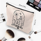 Boho Floral Christian Makeup Bag, Christian Gifts for Women, Bible Stuff Prayer Supplies, There Was Jesus Cosmetic Bag Pouch
