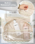 Relavel Travel Hanging Toiletry Bag for Women, Large Capacity Wash Bag with 360 degree Rotation Hanging Hook, Portable Toiletries Makeup Organizer Storage for Daily Use, Trip, Camping - Green Plaid