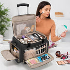 LUXJA Rolling Makeup Case with 3 Removable Pouches and 1 Makeup Brush Bag, Large Makeup Bag Cosmetic Bag with Detachable Dolly (Patented), Black