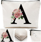 Initial A-Z Personalized Letter Makeup Bag, Monogrammed Bridesmaid Gifts/Presents Cosmetic Bag, Portable Stationery Storage Organizer Pouch, Friendship Love Travel Makeup Bags