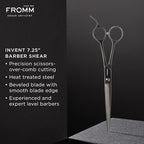 Fromm Invent 7.25" Barber Shears for Over-Comb Cutting, Gunmetal Heat Treated Steel with Beveled Blade and Smooth Edge