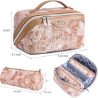 BOYATU Travel Makeup Bag for Women: Large Capacity Make up Bag with Compartments - Vegan Leather Cosmetic Bag set of 3 - Waterproof Toiletry Bag with Handle & Divider(E-5-Orange)