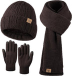 Winter Beanie Hat Scarf Gloves, Warm Fleece Knit Hat Long Scarf Neck Warmer Touch Screen Winter Gloves Set Gifts for Women