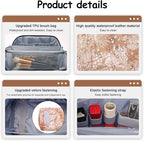 BOYATU Travel Makeup Bag for Women: Large Capacity Make up Bag with Compartments - Vegan Leather Cosmetic Bag set of 3 - Waterproof Toiletry Bag with Handle & Divider(E-5-Orange)